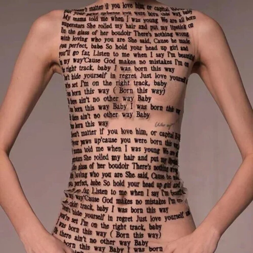 Text Print Tube Top Tank — Neutral Script Print